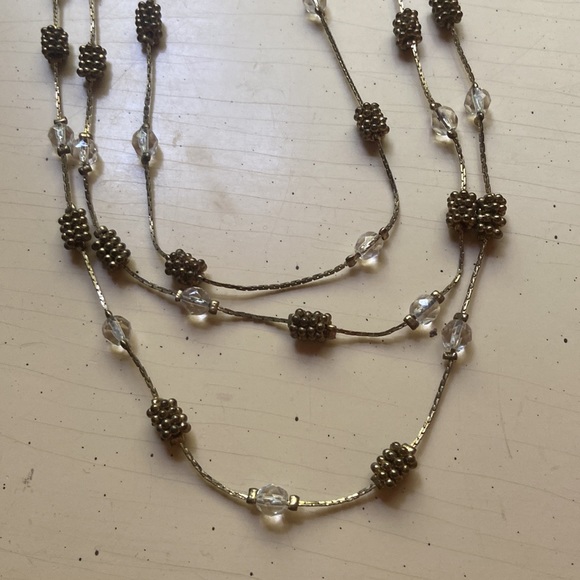 Fair Trade Multi-strand Necklace Gold and clear beads - Picture 3 of 5